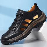 Dad Shoes Casual Soft Soled Elderly Outdoor Sports Men's Formal Wear Hollowed Out Black Leather Shoes Sandals Mart Lion Black 38 