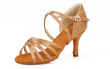 Latin Dance Shoes for Women Adult Medium High Heel Satin Soft Sole Tango Practice Dance MartLion   