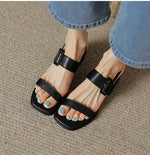 Summer Women Shoes Open Toe Sandals Square Heel Genuine Chunky Heel Med Heel Sandals Heels Cow Leather MartLion   