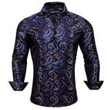 Designer Silk Shirts Men's Blue Gold Green Red White Black Paisley Embroidered Slim Fit Blouses Casual Long Sleeve MartLion 0461 S 