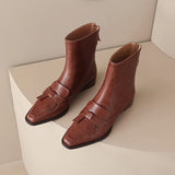 Winter Genuine Leather Low-heeled Women's Boots Retro Short Square Toe Leather Shoes MartLion   