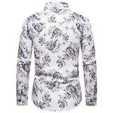 Autumn Winter Shirt Men's Vintage Rose Print Casual Long Sleeve Shirt MartLion   