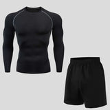 3pcs Gym Thermal Underwear Men's Clothing Sportswear Suits Compression Fitness Breathable quick dry Fleece men top trousers shorts MartLion Thin 2pc 4 S 