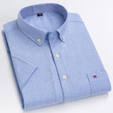 Men's Oxford Short Sleeve Summer Casual Shirts Single Pocket Standard-fit Button-down Plaid Striped Cotton Mart Lion   