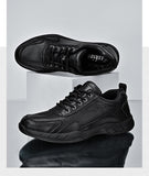 Casual BLack Genuine Leather Shoes Men's Breathable Outdoor Sneakers Adult Athletic Walking Mart Lion   