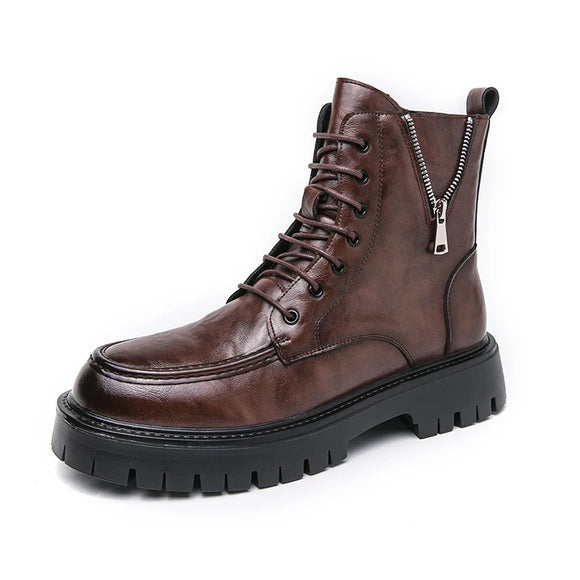 Golden Sapling Men's Boots Leather Shoes Casual Platform Shoe Leisure Retro Flat MartLion Brown 43 