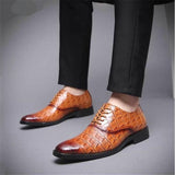 Men's Crocodile Grain Leather Shoes Dress Office Wedding Party Derby Square Toe Flats Mart Lion Light Brown 38 China