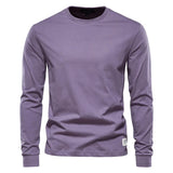 Spring men's T Shirt O-neck Long Sleeved Cotton 12 Color MartLion purple S 65-72kg 
