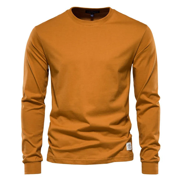 Spring men's T Shirt O-neck Long Sleeved Cotton 12 Color MartLion orange S 65-72kg 