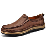 Genuine Leather Men's Shoes Versatile Casual Loafers Soft Sole Moccasins Slip-On Driving Hiking MartLion Dark Brown 38 