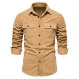Autumn Cotton Shirt Men's Casual Shirt Lapel Solid Pocket Men's Shirt Autumn MartLion Khaki EUR XL 90-100kg 