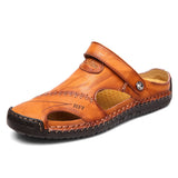 Men's Sandals Genuine Leather Breathable Rome Summer Outdoor Beach Slippers Soft Beach Mart Lion   