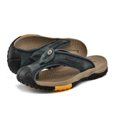 Golden Sapling Men's Slippers Summer Shoes Genuine Leather Flip Flops Casual Beach Leisure Slides MartLion   