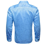 Luxury Shirts Men's Silk Satin Sky Blue Solid Long Sleeve Blouses Casual Lapel Tops Breathable Streetwear Barry Wang MartLion   