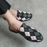 Classic Plaid Half Shoes Men's Leather Casual Slip-on Lazy Loafers Shoes With MartLion   