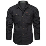 Spring Shirts Men's Long Sleeve Casual 100% Cotton Camisa Military Shirts Clothing Black Blouse MartLion black M CHINA
