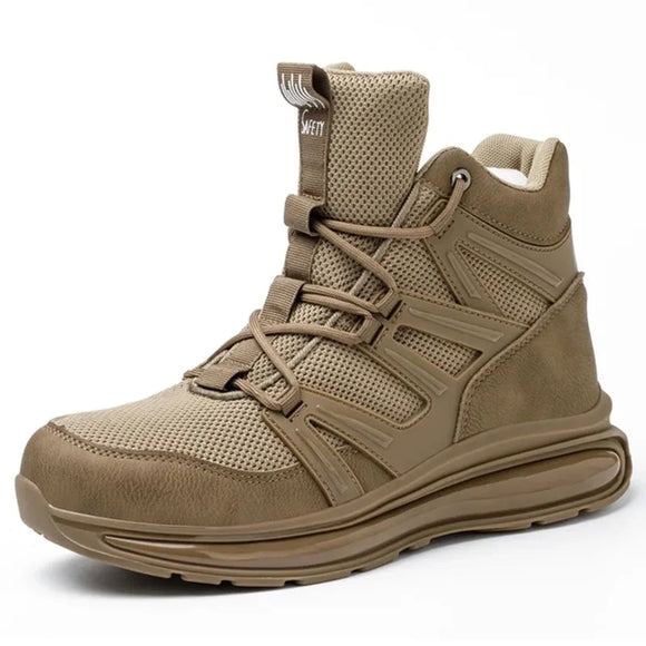 anti puncture high top boots work breathable work shoes with Steel Toe Safety Women Men's Work Sneakers MartLion FZ-318 Khaki 37 