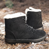 Boots Women Warm Plush Snow Ankle Shoes Non Slip Lacing Outdoor Work Mujer Platform MartLion black 35 