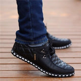 Men's Leather Shoes Autumn Casual Breathable Light Weight White Sneakers Driving Pointed Mart Lion black 38 