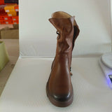 Ankle Boots Cow Leather Motorcycle Platform Wedge Winter Plush Knee High Women Shoes