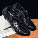 Men's Loafers Genuine Leather Casual Shoes Classic Crocodile Pattern Moccasins Light Boat Footwear Mart Lion   