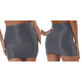 Women Casual Pencil Skirt Solid Color Waist Elastic Waistband Glossy Miniskirt MartLion Dark Grey XS 