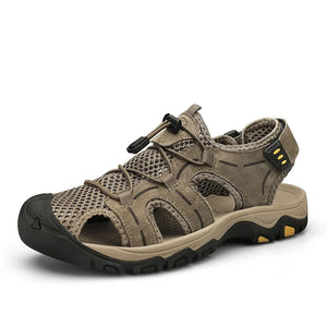 Outdoor Summer Sandals Men's Shoes Genuine Leather Beach Sandal Hiking MartLion Khaki 6.5 