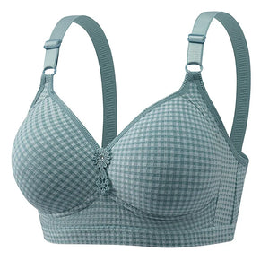 Bras Plaid Thin Cup Push Up  Bralette Tops Female Middle Aged Padded MartLion 03 One Size CHINA | 44 or 100BC