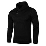 Half Turtleneck Men's Sweaters Button Neck Solid Color Warm Slim Thick Sweatshirts Winter Pullover MartLion Black US S 