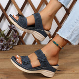 Summer Women's Slippers Shoes Retro Roman Platform Sandals Pu Casual Flower Wedge Mart Lion   