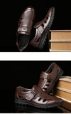 Men's Genuine Leather Sandals Summer Hollow Breathable Leather Shoes Casual Soft Flats Mart Lion   