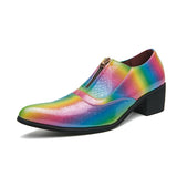 Colorful Men's High Heel Shoes Pointed Leather Dress Square heel Prom Zapatos De Vestir Hombre MartLion Caise 2268-1 38 CN