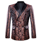 Men's Luxury Silk Blazer Party Wedding Show Jacket Suit Gold Thread Slim Dress Suit Barry Wang Mart Lion   