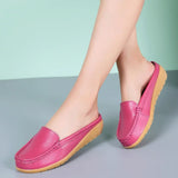 Summer Genuine Leather Women Flats Hollow Slip On Leather Loafers Ladies Shoes Korean Style Soft Moccasins Half Slippers MartLion   