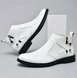 White Formal Chelsea Mens Boots Round Toe Low Heel Ankle Boots Side Zipper Leather Cowboy Boots MartLion
