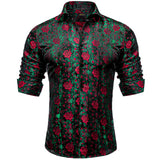 Luxury Green Shirt Red Floral Printed Blouse Men's Accessories Long Sleeves Spring Autumn Winter Cloth Shirts MartLion   