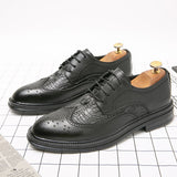 Brogue Men's Dress Shoes Soft Split Leather Footwear Crocodile Oxfords Elegant Sapato Social Masculino Mart Lion   