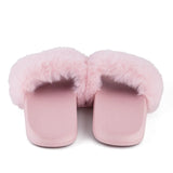 Summer indoor shoes ladies flat solid color open toe flip flops fake fur fox fur slippers MartLion   