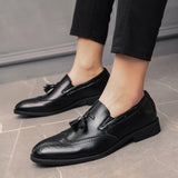 Men's Brogue British Oxford Dress Shoes Gentleman PU Leather Footwear Zapatos Hombre Flats Tassel Loafers MartLion cx84113-heise 6 
