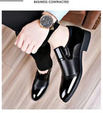 Black Patent PU Leather Shoes Slip on Formal Men's Point Toe Wedding Elegant  Casual MartLion   