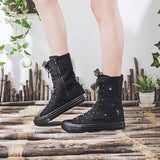 Lace Lace Casual Shoes Flower Canvas Inner Zipper Rubber Inner Elevated Mid length Women's MartLion   