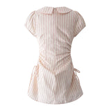 Summer Women Short Sleeve Striped Dress Mori Girl Mini Frocks Peter Pan Collar MartLion   