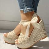 Lace Leisure Women Wedges Heeled Shoes Summer Sandals Party Platform High Heels Mart Lion   