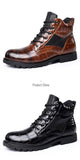 Men's Boots Autumn Spring Leather Round Toe Vintage Crocodile Pattern Shoes Leisure High Top Mart Lion   