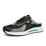 Fujeak Men's Shoes Anti-slip Walking Lightweight Breathable Flat Half Slippers Trendy No Heel Footwear Mart Lion Black 39 