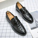 Crocodile Pattern Men's Loafers Split Leather Footwear For Slip On Dress Shoes Elegant Social Mart Lion   