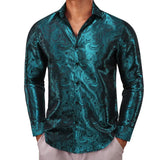 Designer Shirts Men's Silk Long Sleeve Green Red Paisley Slim Fit Blouses Casual Tops Breathable Streetwear Barry Wang MartLion 0614 S 