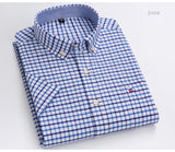 Men's Summer Casual Short Sleeve 100% Cotton Thin Oxford Shirt Single Patch Pocket Standard-fit Button-down Plaid Striped Mart Lion   