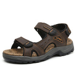 Summer Leisure Men's Shoes Beach Sandals Genuine Leather Soft Mart Lion dark brown 3363 7 