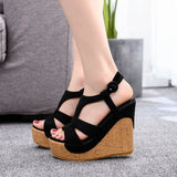 wedge heel waterproof thick bottom hollow thick bottom wedge heels high heels women's wedge sandals MartLion   